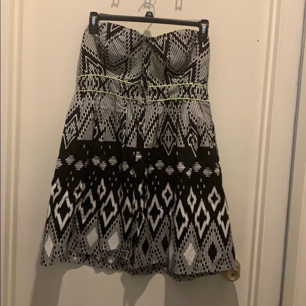 Black/white Aztec design dress with lime green